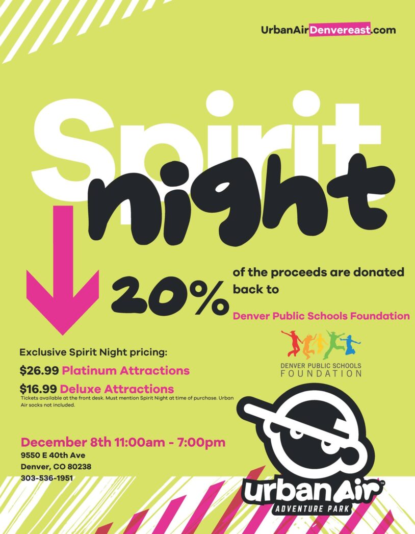 Flyer for Spirit Night at Urban Air Adventure Park. 