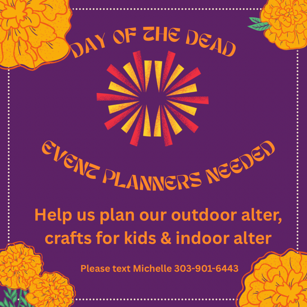Dia de Muertos purple flyer with orange text