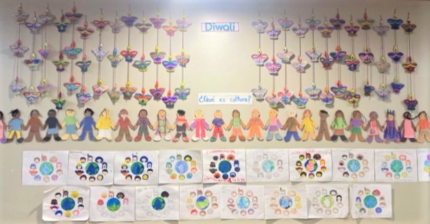 Photo of children's artwork of decorations for Diwali..