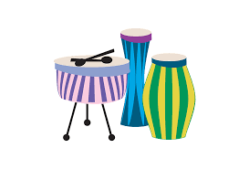 Image of 3 animated drums against white background.