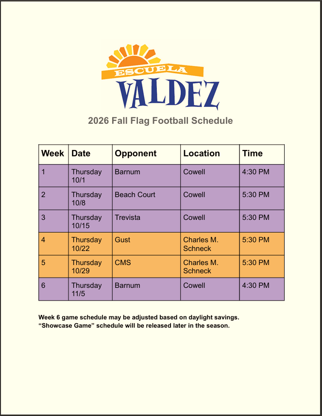 Schedule for fall flag football