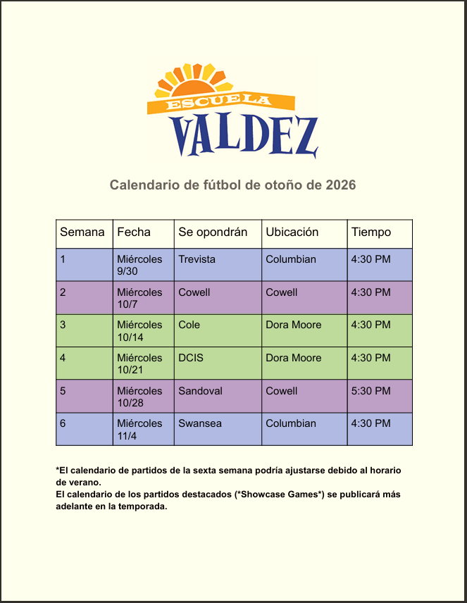 Calendario de fútbol de otoño de 2026