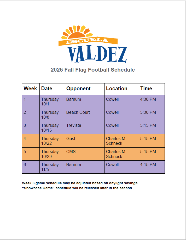Schedule for fall flag football
