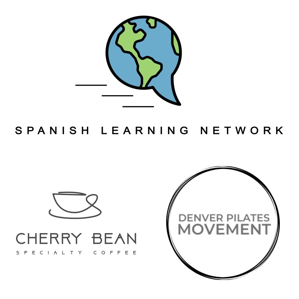 Logos for Spanish Learning Network, Cherry Bean Specialty Coffee, Denver Pilates Movement
