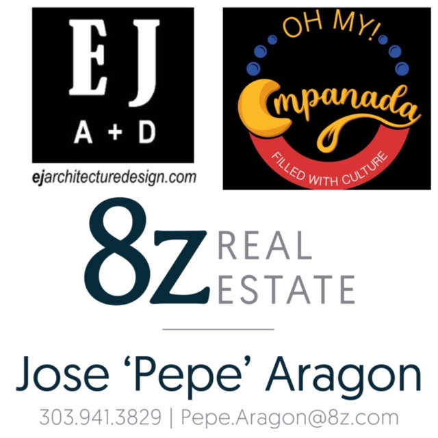 Logos for EJ A + D architecture, Oh My! Empanadas, and 8z Real Estate