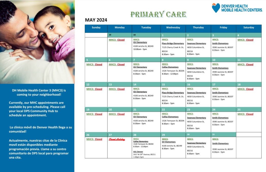 May 2024 calendar for Denver Health Mobile Health Centers Primary Care