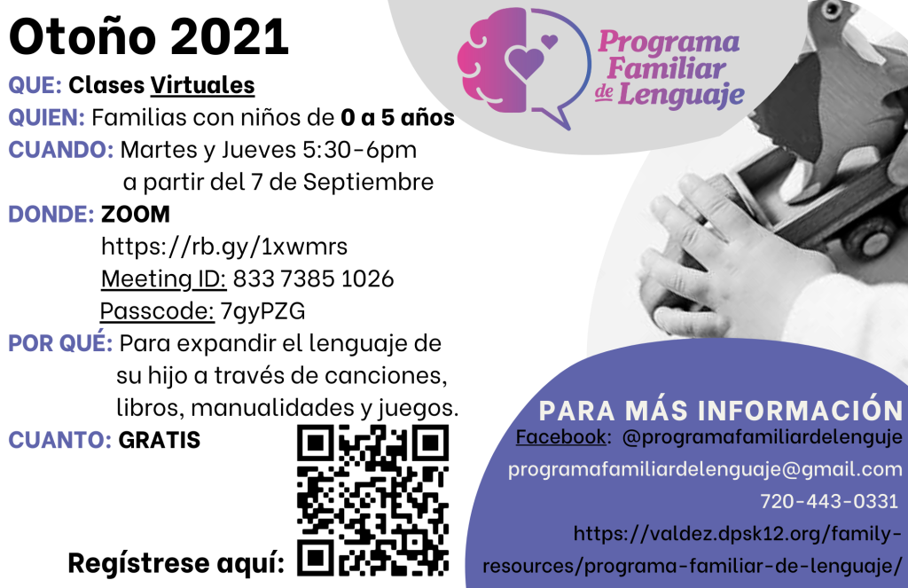 October flyer for Family Language Program virtual