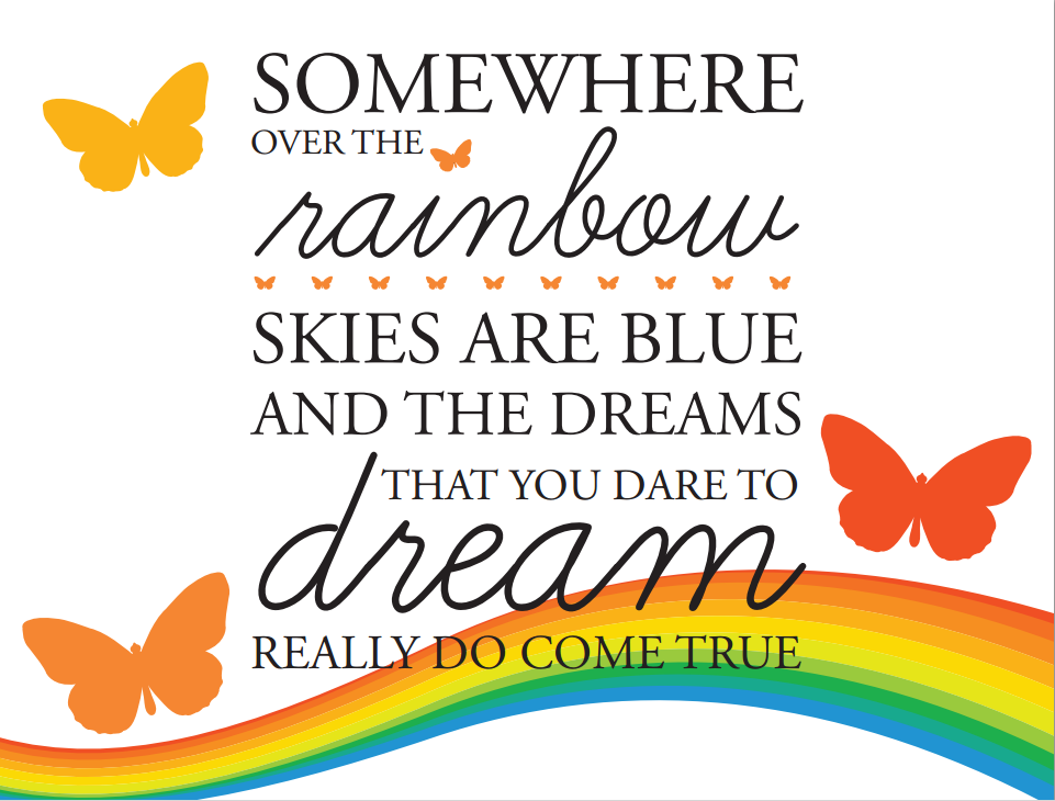 Lyrics for Somewhere Over the Rainbow with rainbow and butterflies