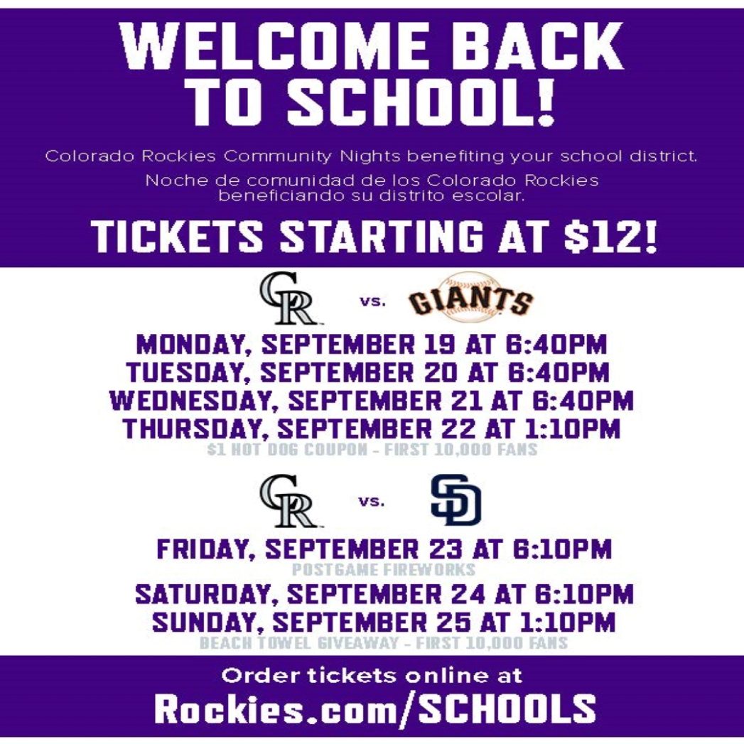 Flyer for Colorado Rockies baseball