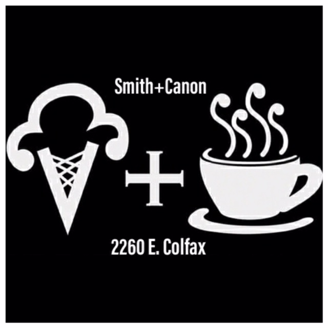 Logo for Smith+Canon with image of ice cream cone and steaming cup of coffee