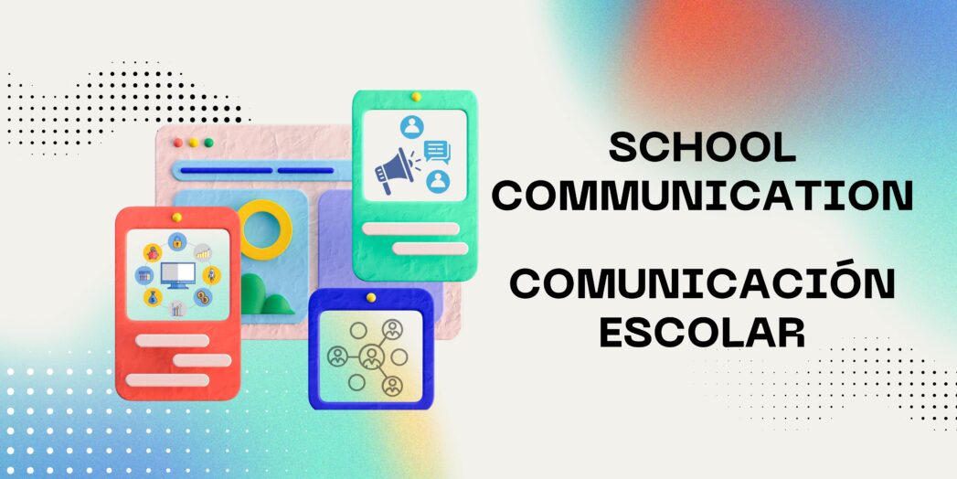 Black text says, "School Communication" next to images of a phone and a tablet.