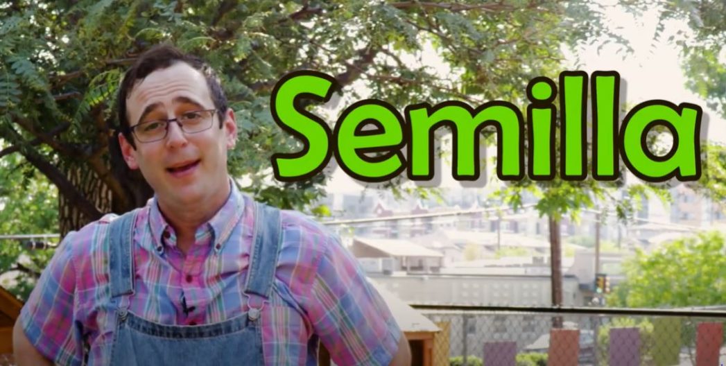 Photo of Farmer Dave in front of a tree with the word "Semilla" in green text superimposed over photo.