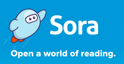 Image of a cartoon space man with white text on blue background that says, "Sora. Open a world of reading."