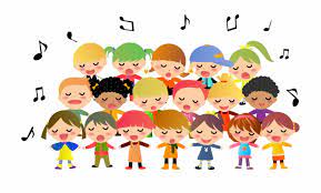 Image of cartoon children singing with music notes above their heads.