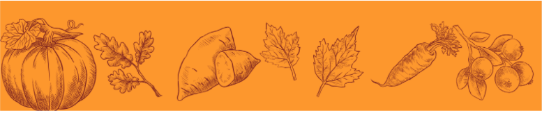 Orange banner with leaves and acorns
