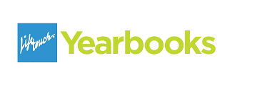 White background with "Lifetouch" in white text in a blue box and "Yearbooks" in green text.
