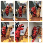 Collage of 6 pictures of students dressed up as dinosaurs