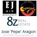 Logos for EJ A + D architecture, Oh My! Empanadas, and 8z Real Estate